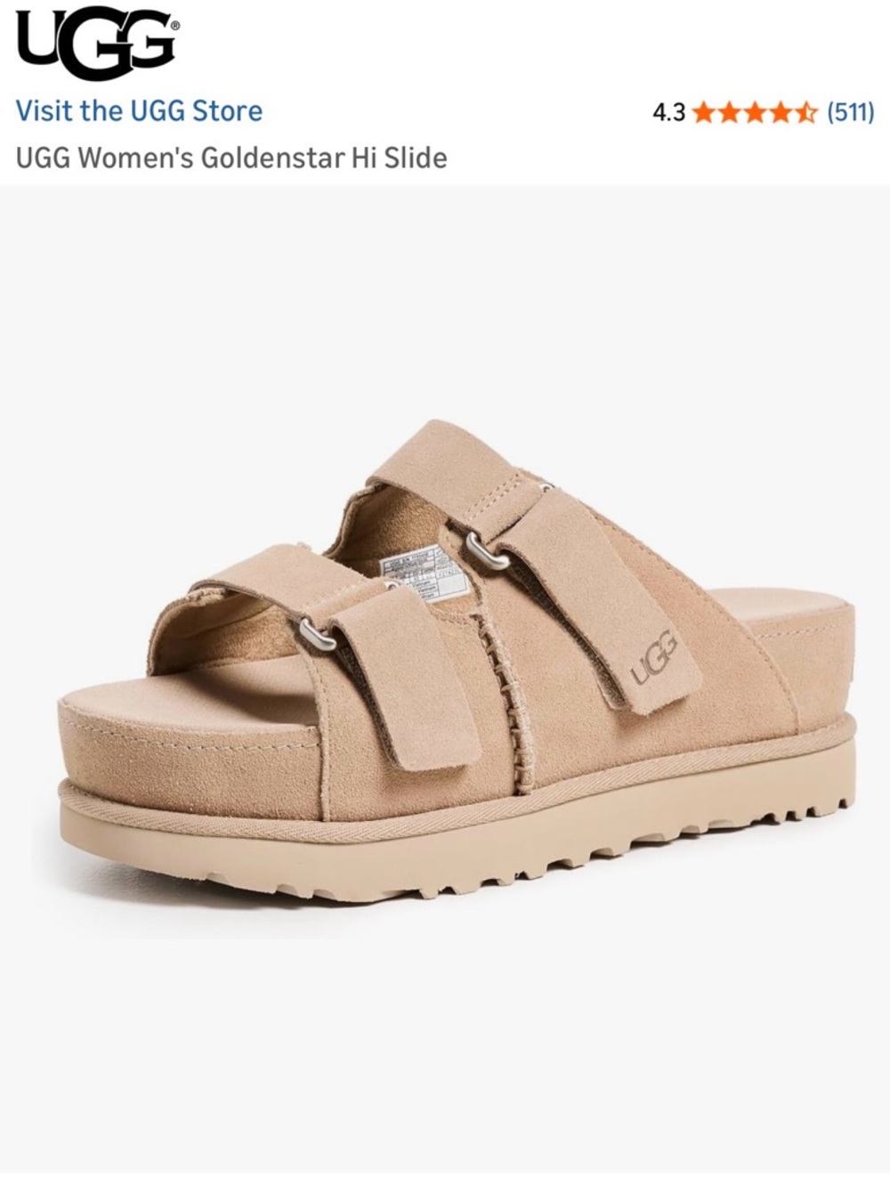 UGG Women's Goldenstar Slide in Sand/Chestnut Suede